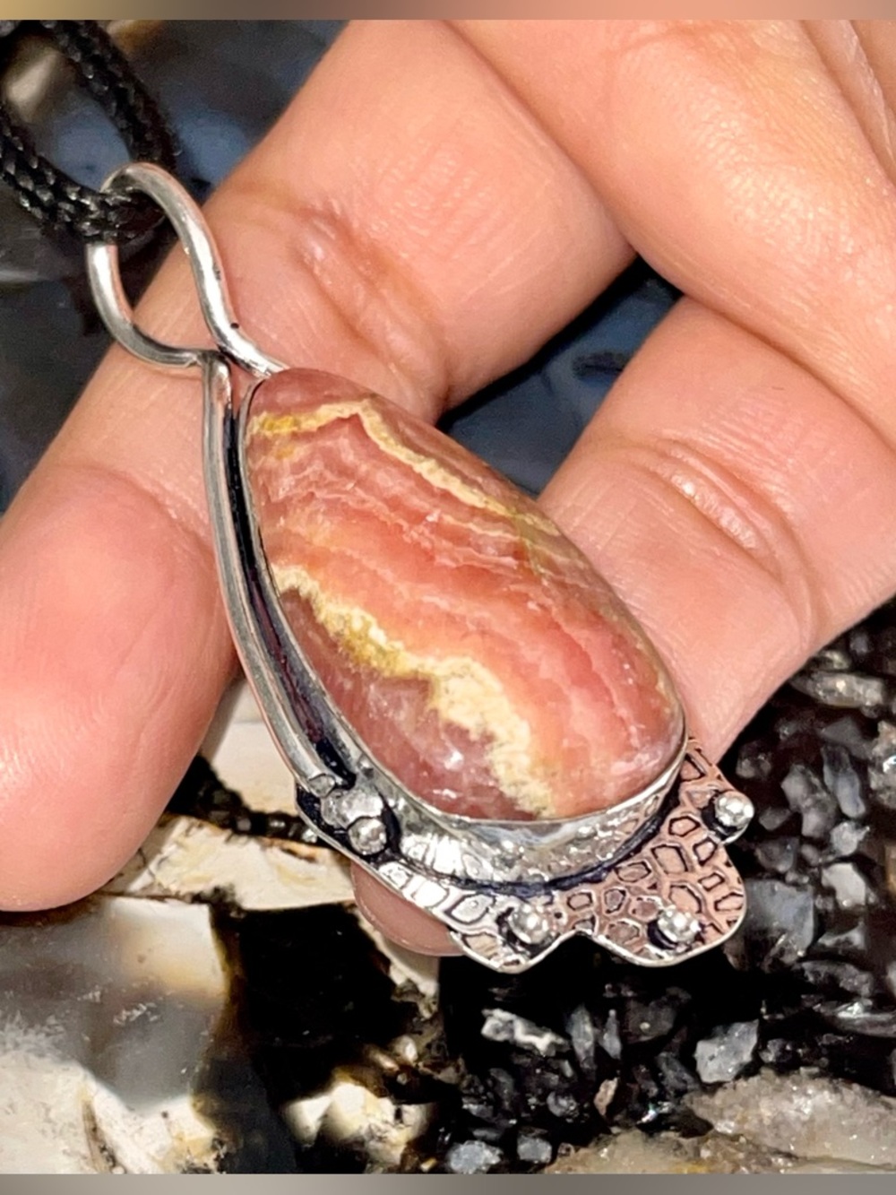 Lightweight Pink Rhodochrosite Pendant 2 1/4”